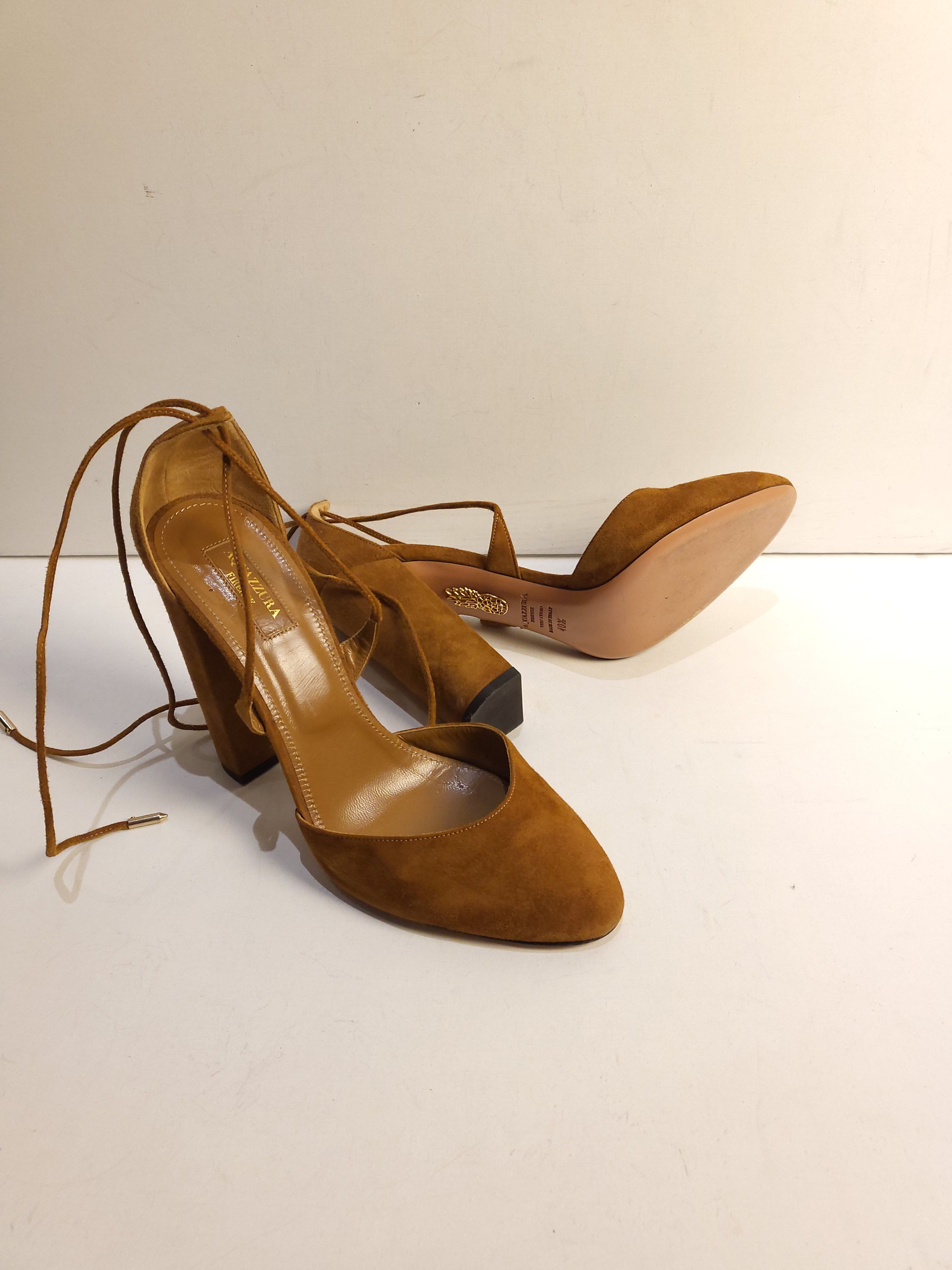 Preowned Aquazzura tan suede d'Orsay block heeled pumps Size 405 Brown