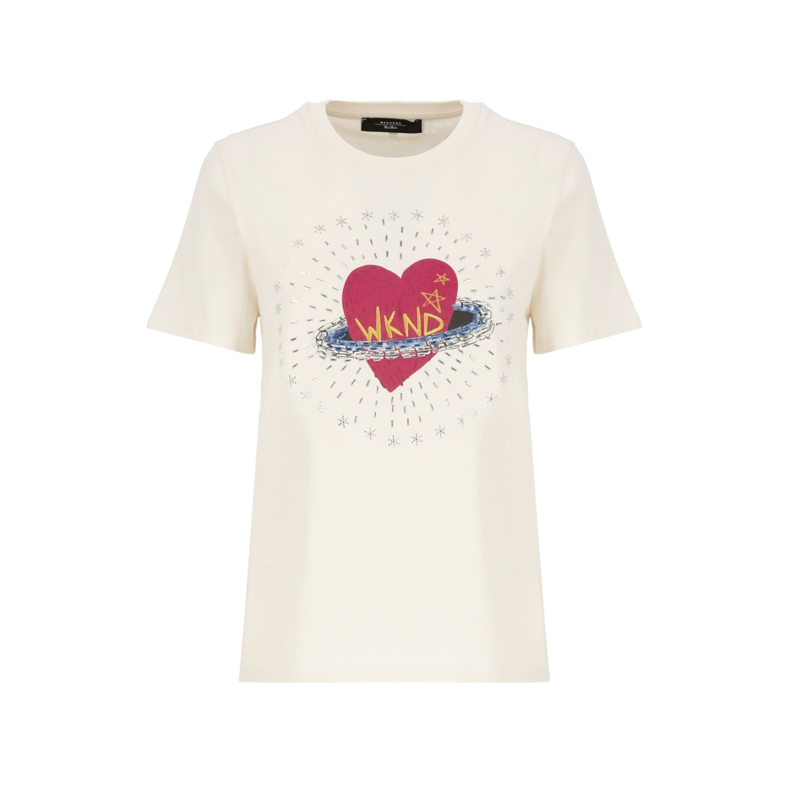 Weekend Max Mara Heart Print T-Shirt Size L cream cotton