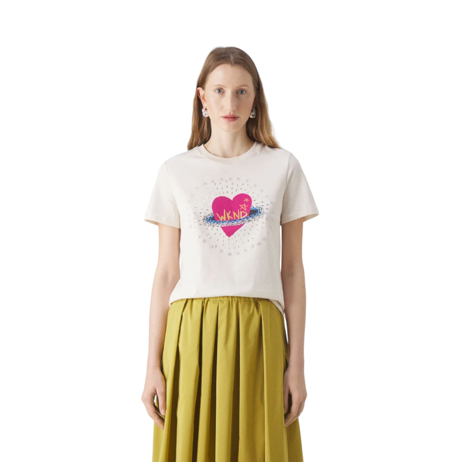 Weekend Max Mara Heart Print T-Shirt Size L cream cotton