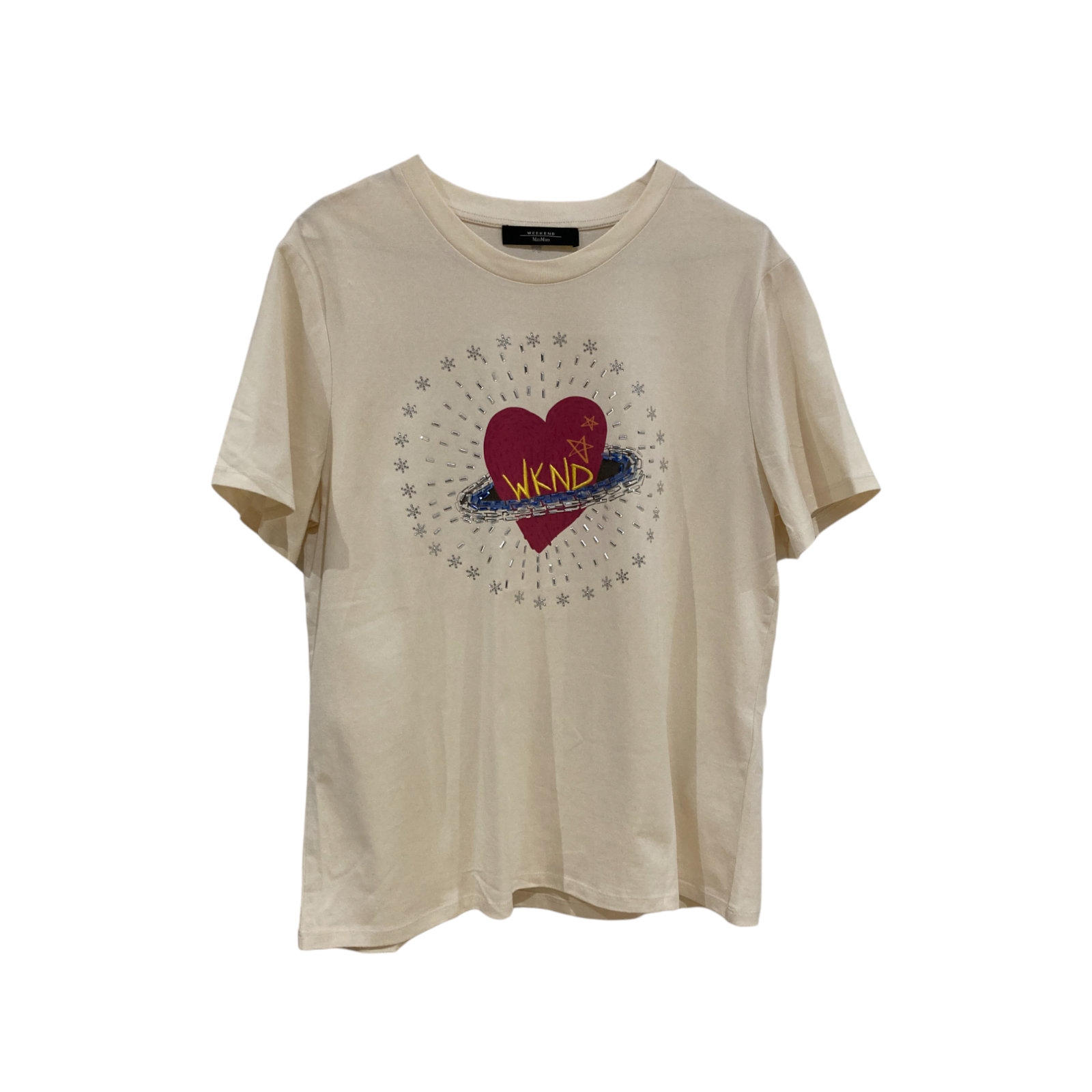 Weekend Max Mara Heart Print T-Shirt Size L cream cotton