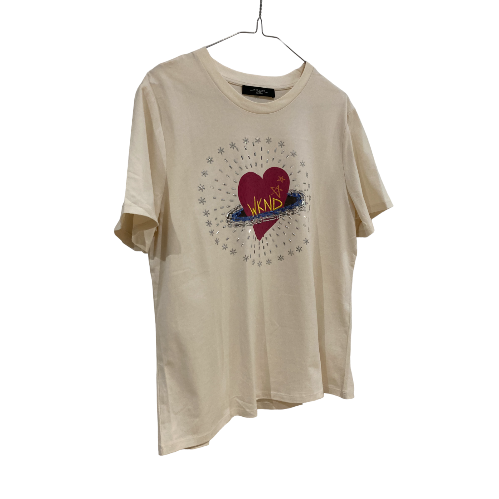 Weekend Max Mara Heart Print T-Shirt Size L cream cotton