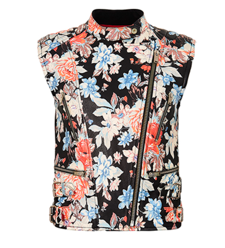 Preowned Celine Floral Printed Leather Sleeveless Biker Jacket Size 38 multicolor