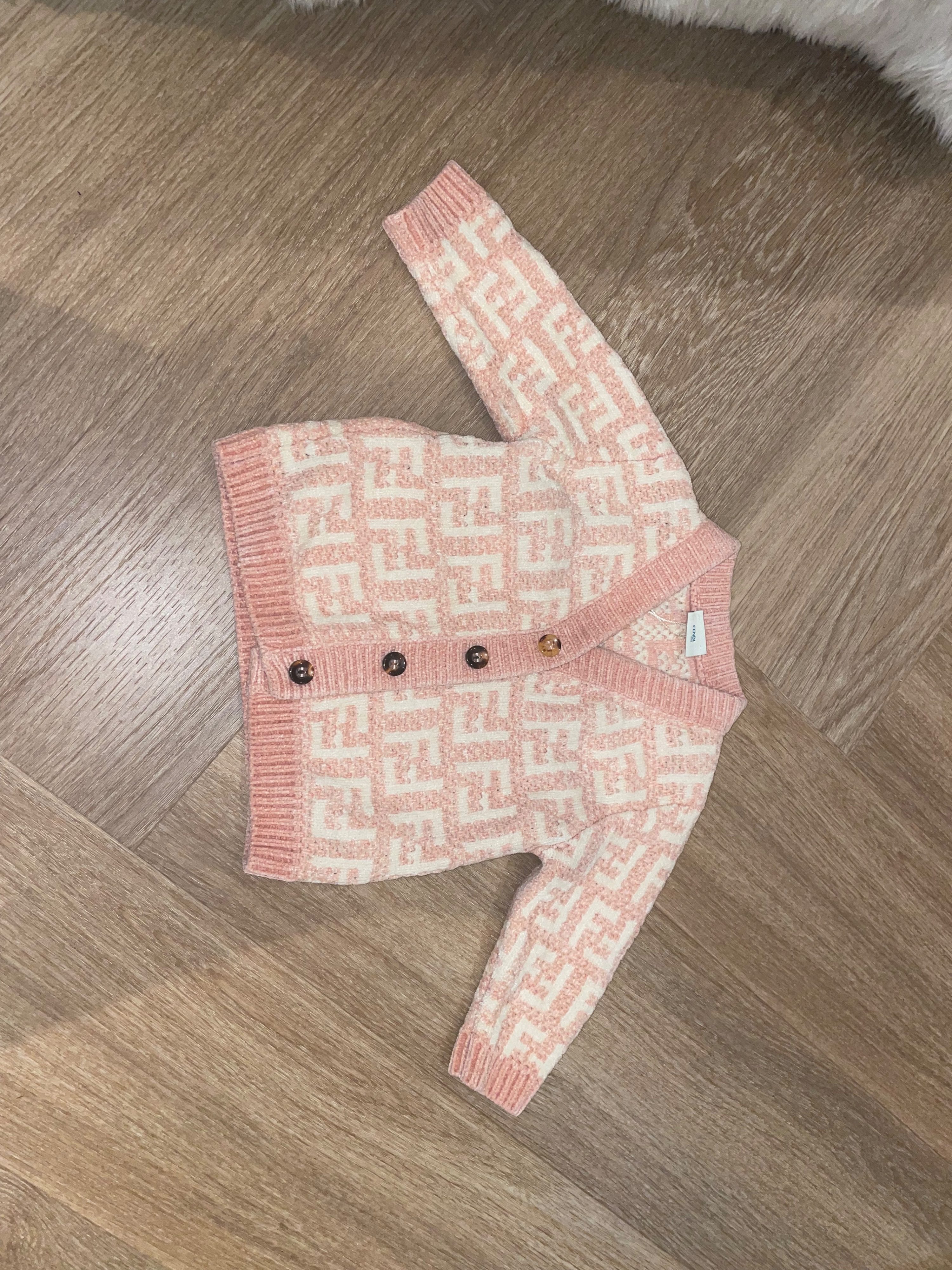 Boys Fendi Infant  Pink Knitted Monogram Cardigan Size 9-12 Months Pinks and cream cotton/viscose