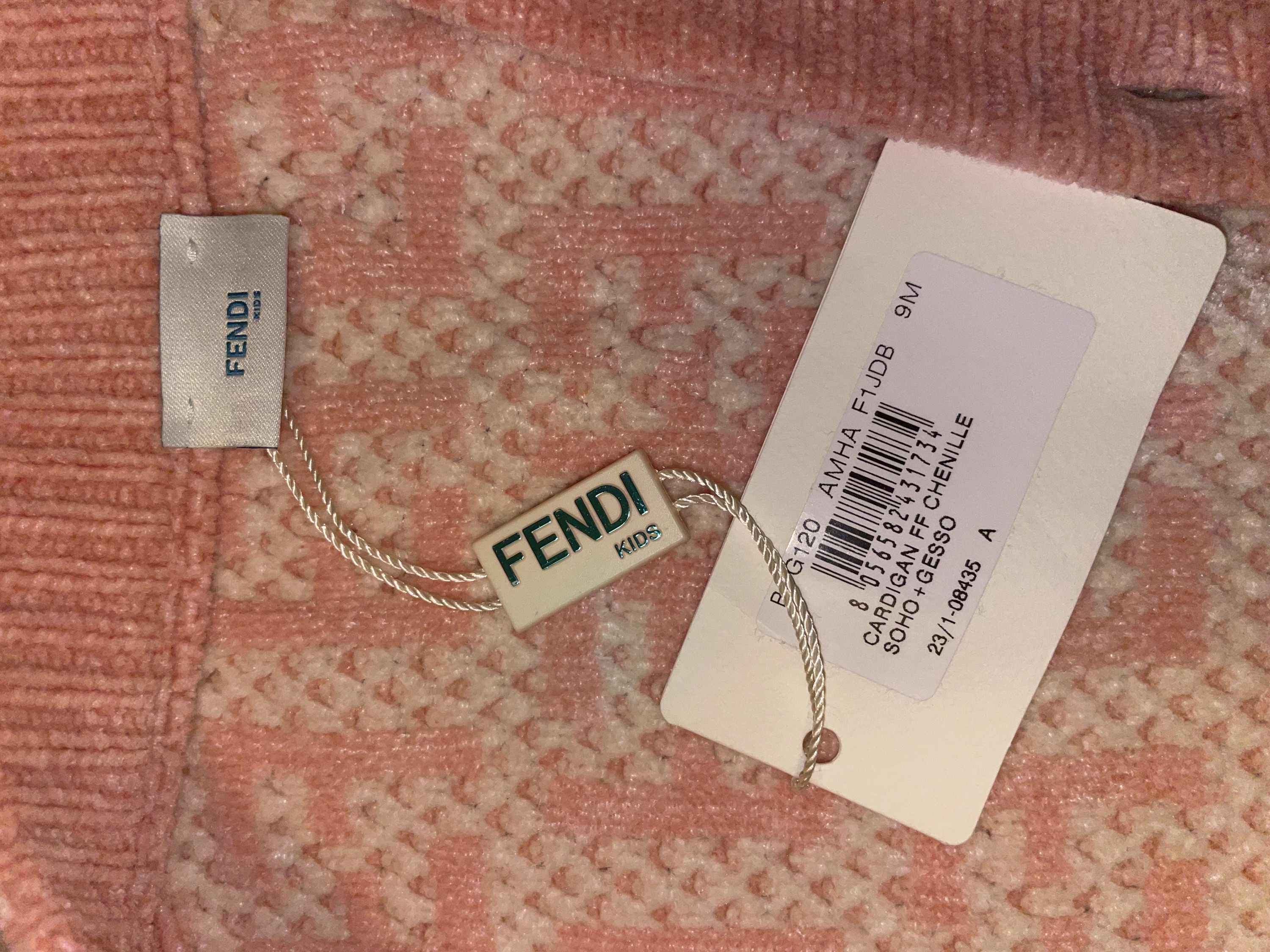 Boys Fendi Infant  Pink Knitted Monogram Cardigan Size 9-12 Months Pinks and cream cotton/viscose