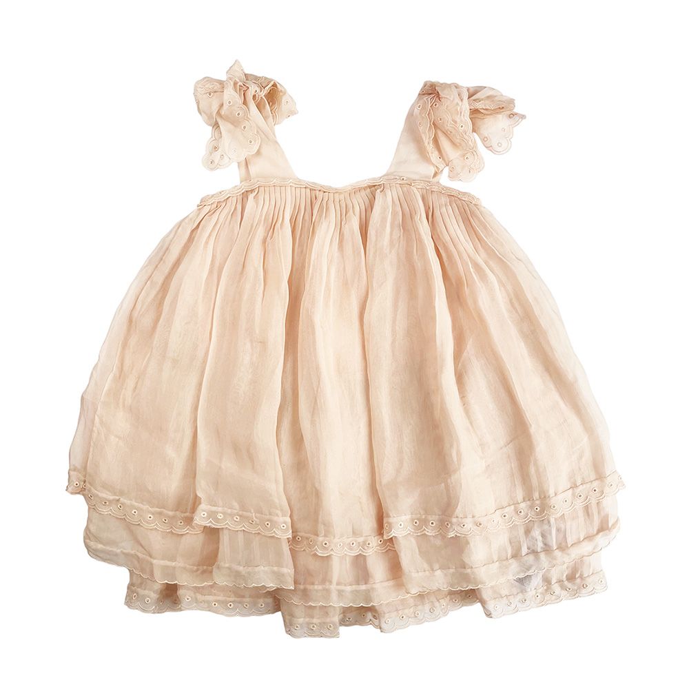 Boys Preowned Chloe Frill Broderie Detail Silk Top Size 5 Years Peachy Pink