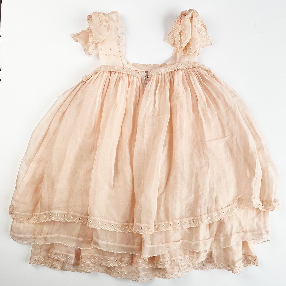 Boys Preowned Chloe Frill Broderie Detail Silk Top Size 5 Years Peachy Pink