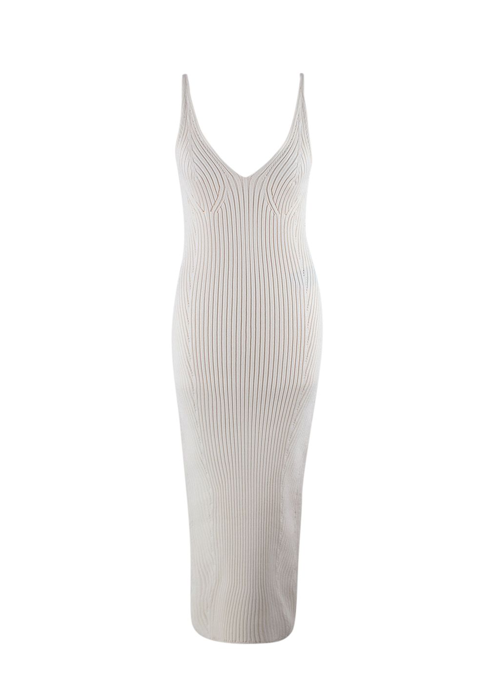 Balmain Cream Ribbed Bodycon Midi Dress Size XS viscose