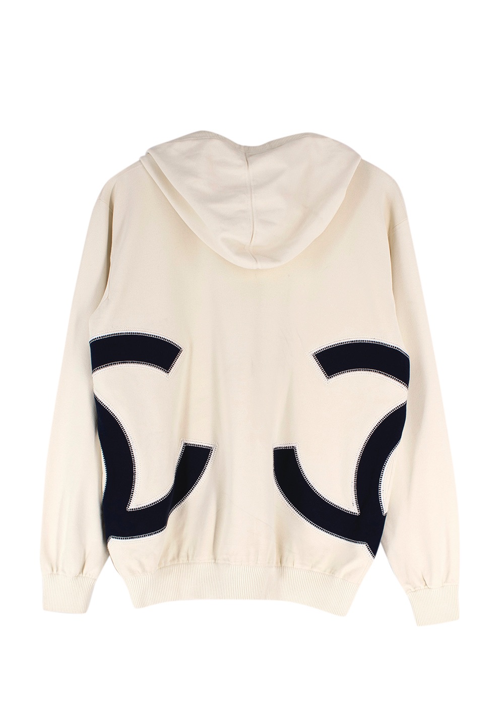 Preowned Chanel Off-White and Navy CC Hooded Zip Jumper Size L Cream viscose/polyester