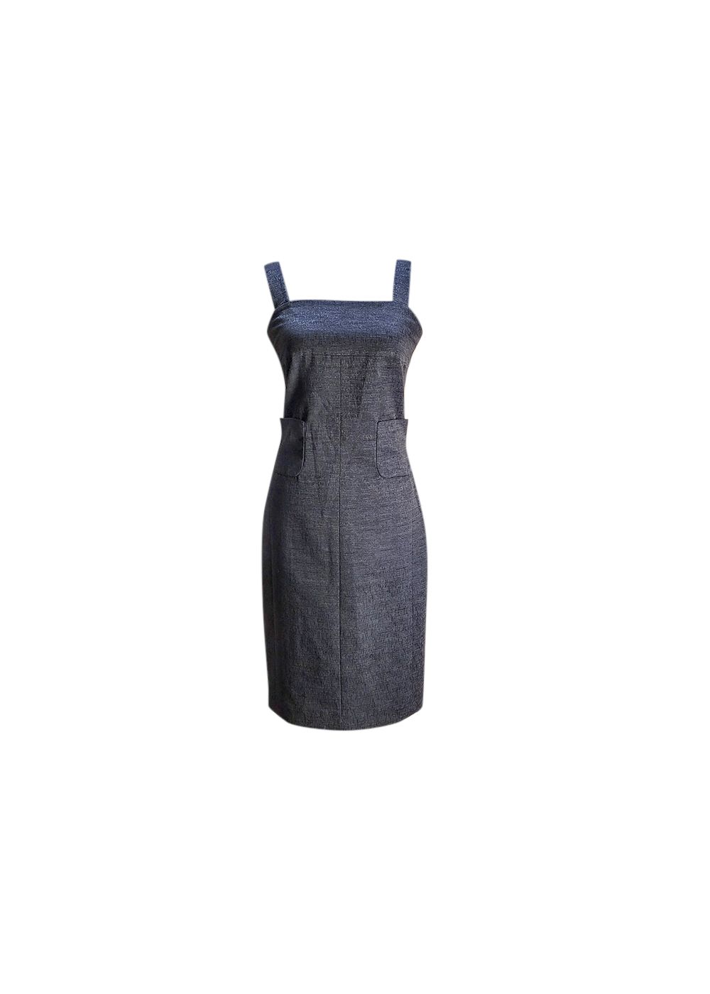 Preowned Chanel black cotton chambray shift dress Size XS