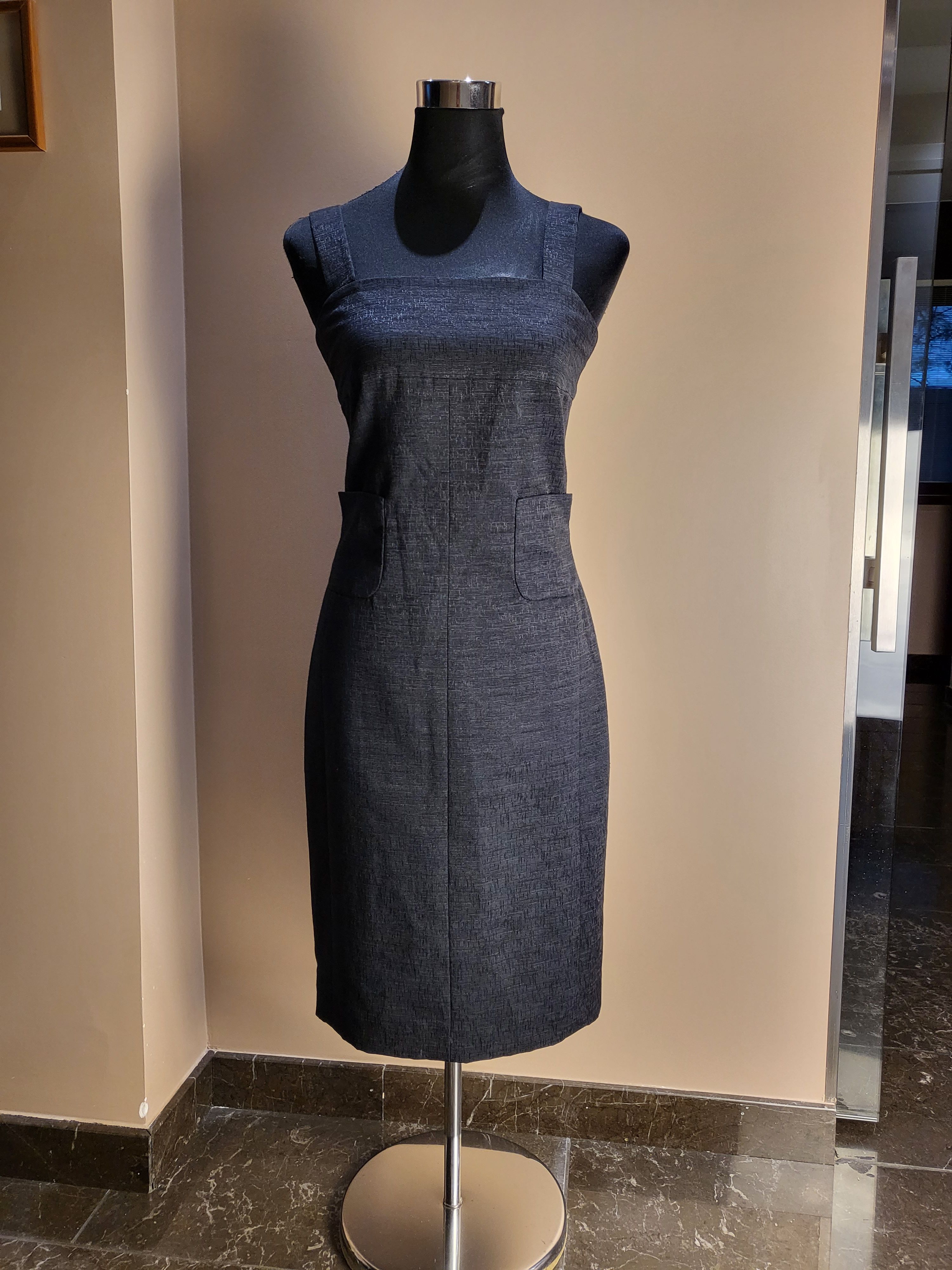 Preowned Chanel black cotton chambray shift dress Size XS