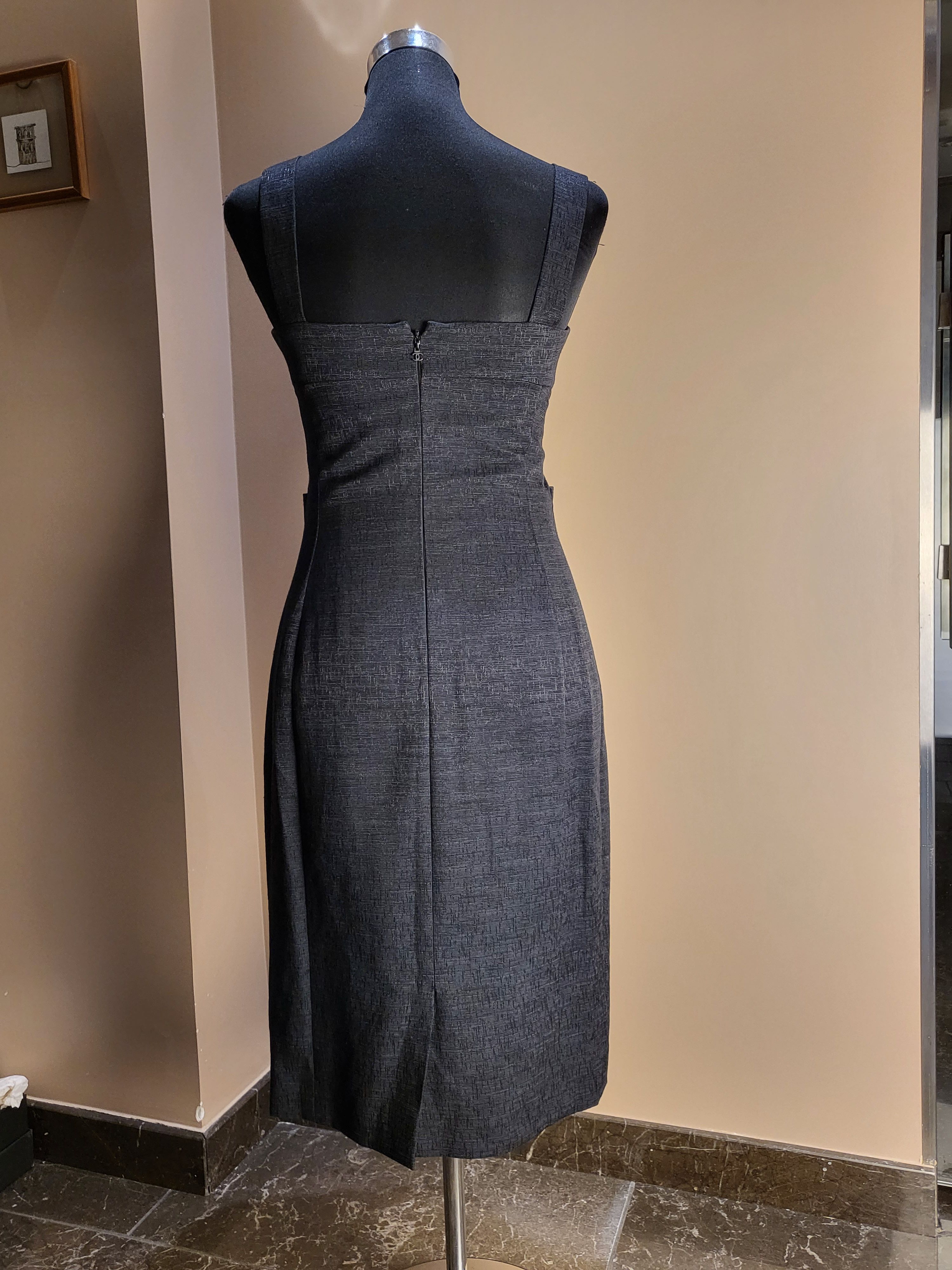 Preowned Chanel black cotton chambray shift dress Size XS