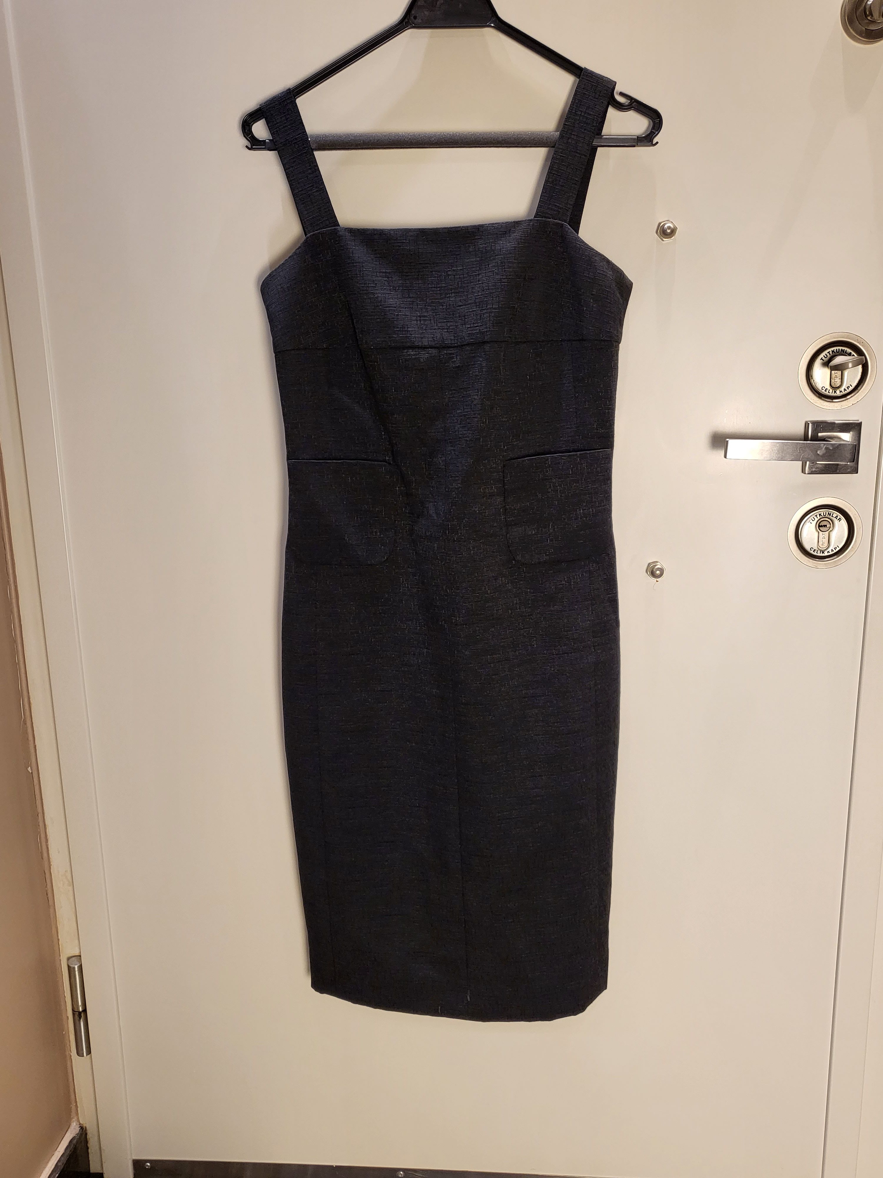 Preowned Chanel black cotton chambray shift dress Size XS