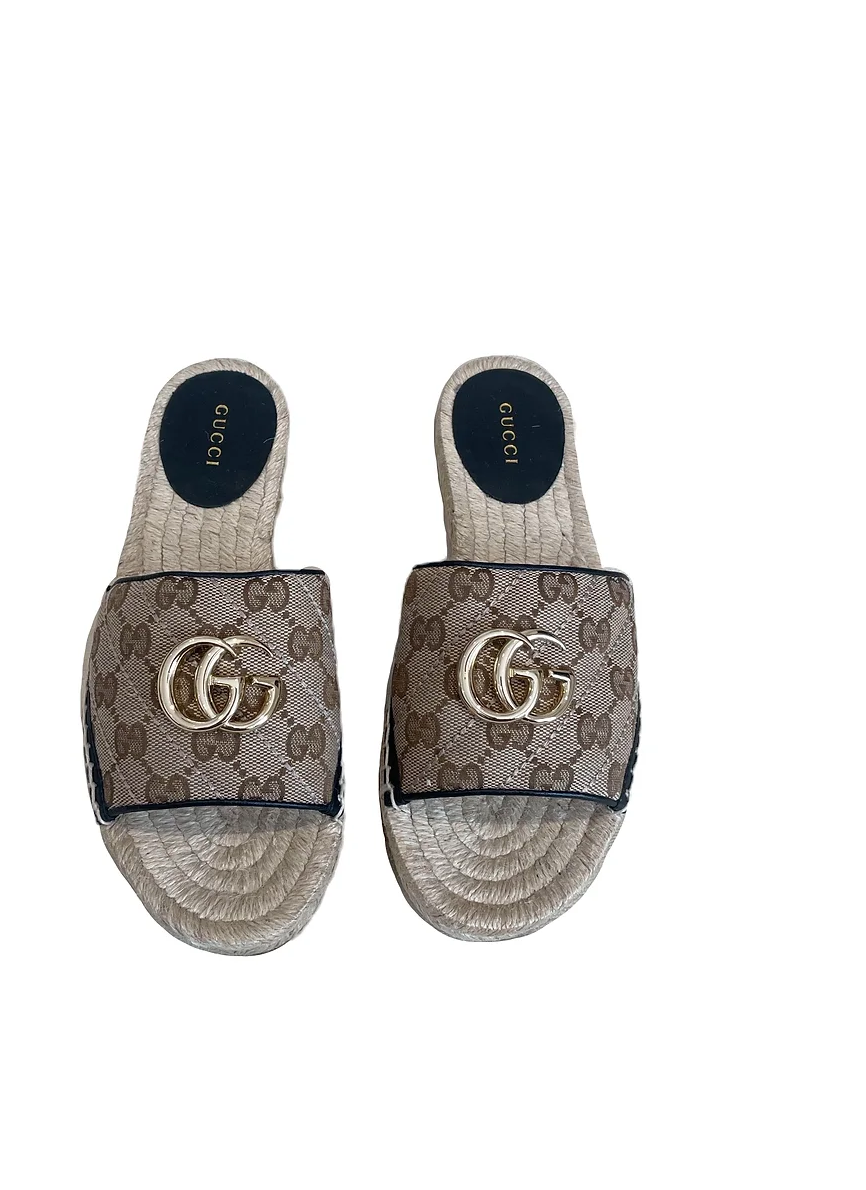 Gucci Logo Print Espadrille Size 36 beige cloth