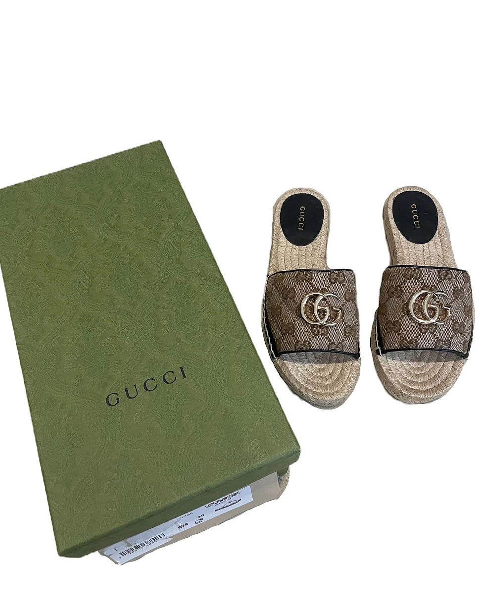 Gucci Logo Print Espadrille Size 36 beige cloth