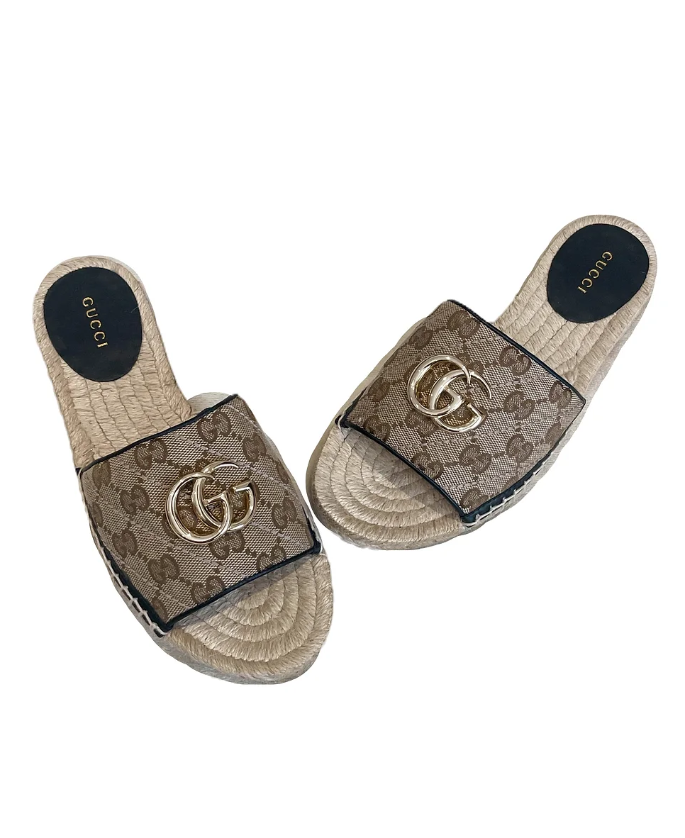 Gucci Logo Print Espadrille Size 36 beige cloth