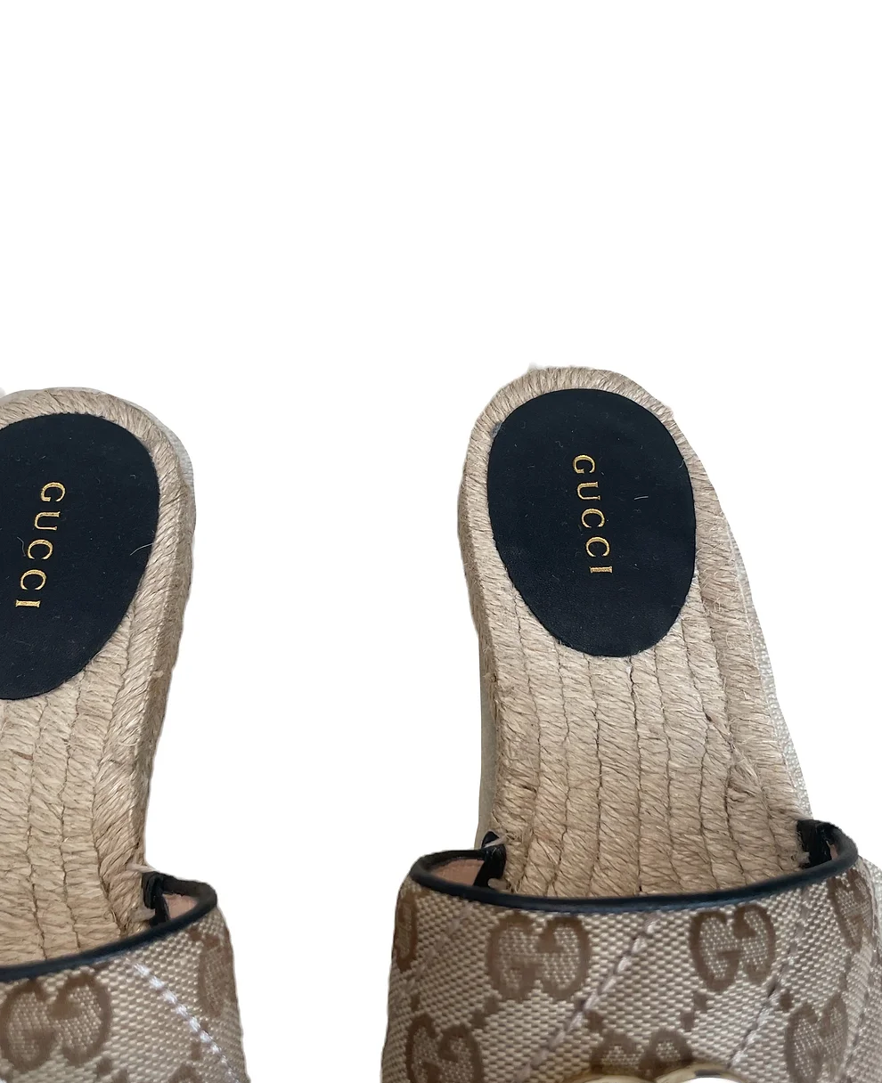 Gucci Logo Print Espadrille Size 36 beige cloth