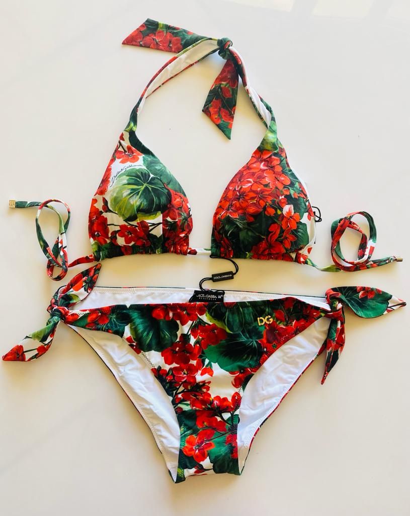 Red Geranium Printed Triangle Bikini Size S polyamide/elasthan