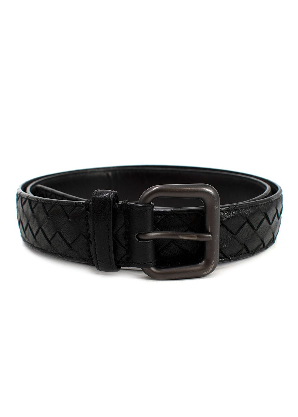 Preowned Bottega Veneta Black Intrecciato Belt leather