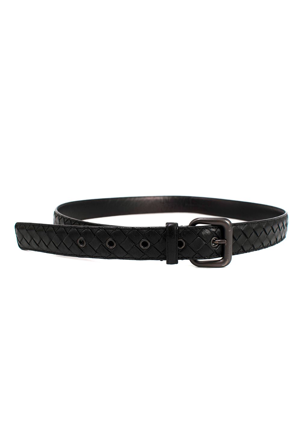 Preowned Bottega Veneta Black Intrecciato Belt leather