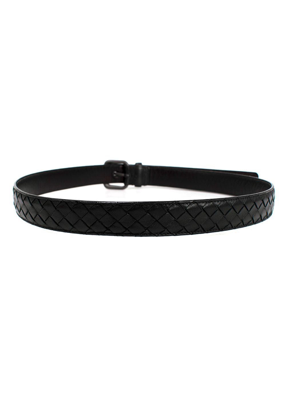 Preowned Bottega Veneta Black Intrecciato Belt leather