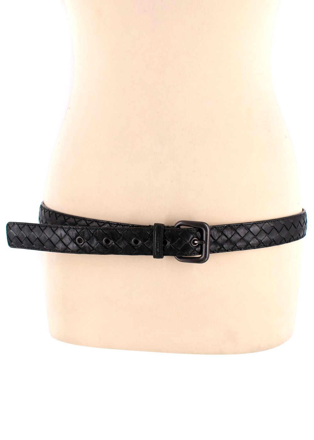 Preowned Bottega Veneta Black Intrecciato Belt leather