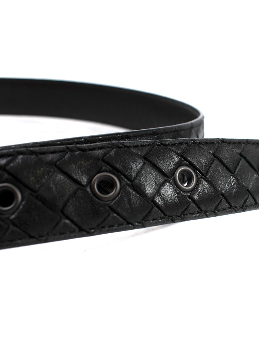 Preowned Bottega Veneta Black Intrecciato Belt leather