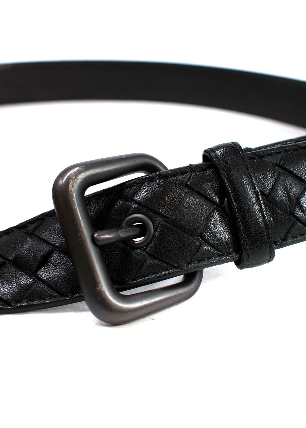 Preowned Bottega Veneta Black Intrecciato Belt leather