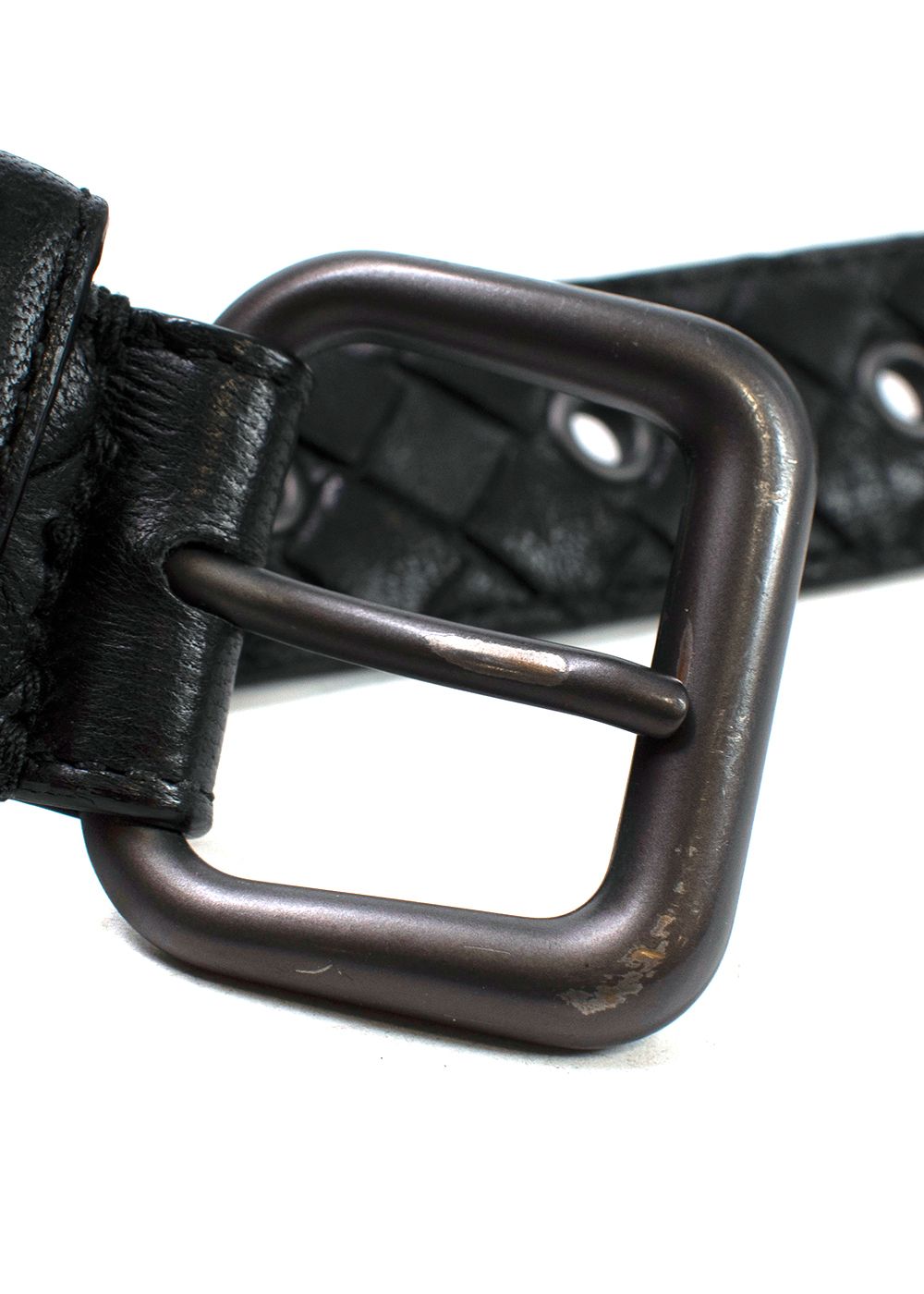 Preowned Bottega Veneta Black Intrecciato Belt leather