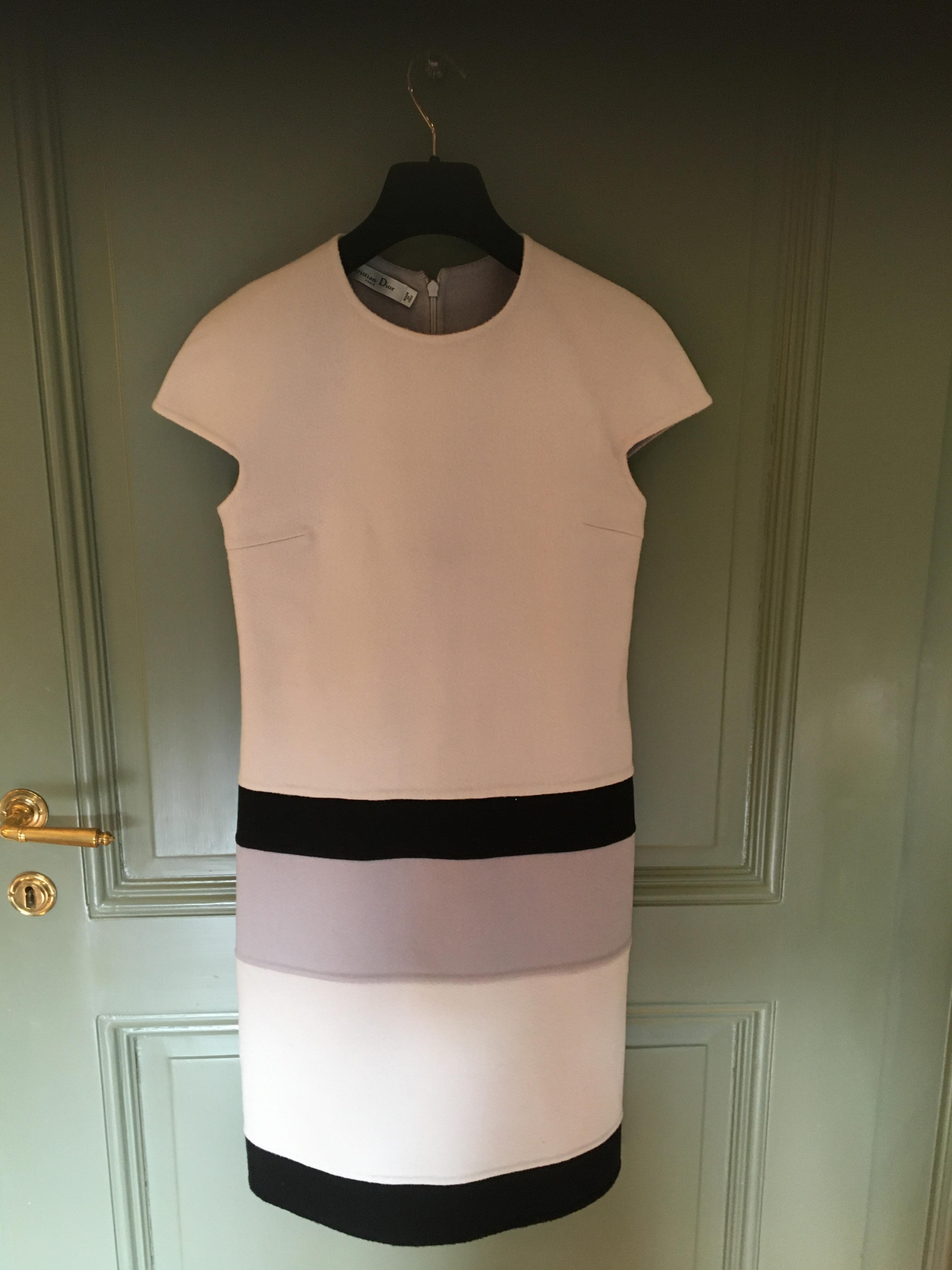 Preowned Christian Dior Grey Colourblock Cashmere Dress Size XS