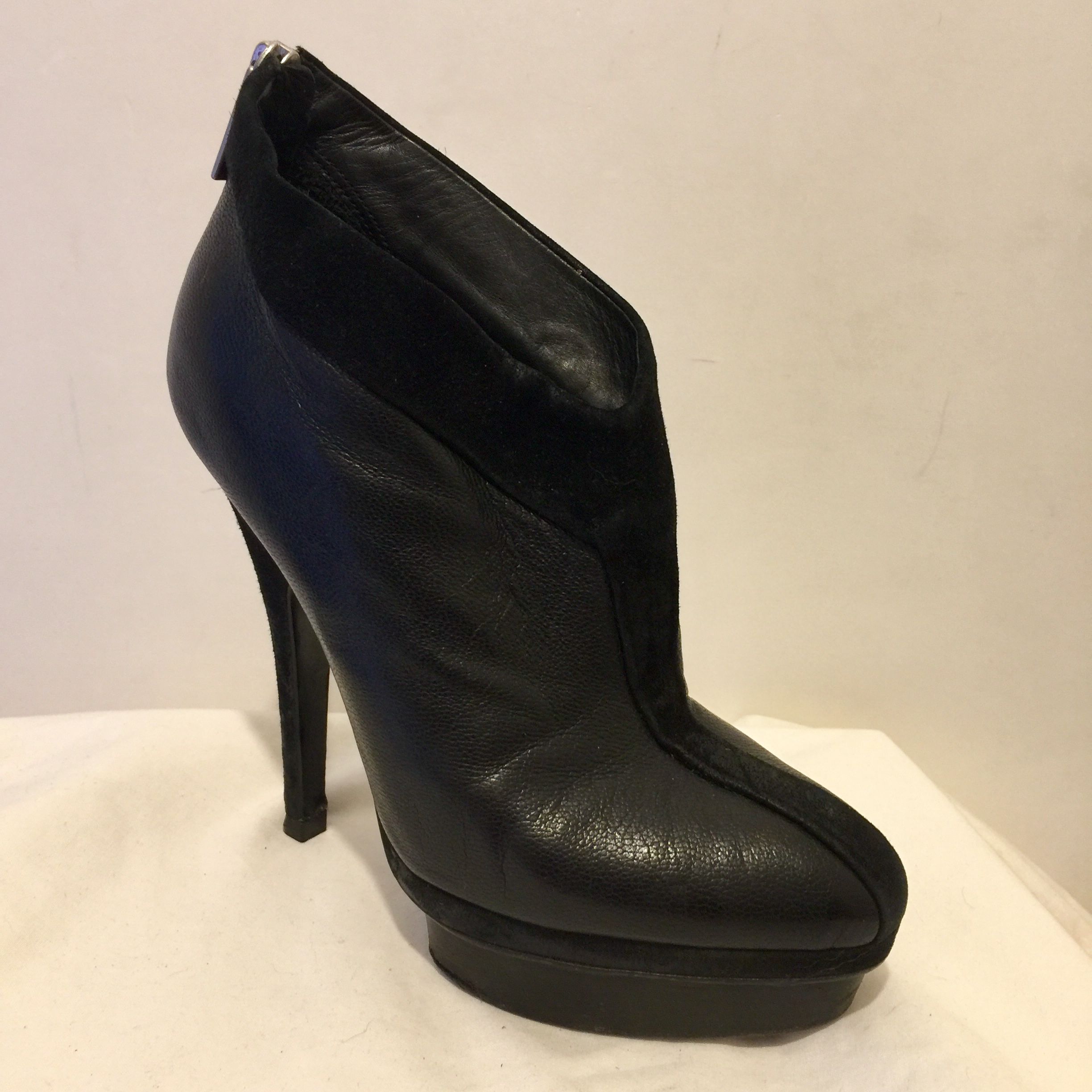 Preowned Saint Laurent Black leather  suede platform heeled booties Size 36