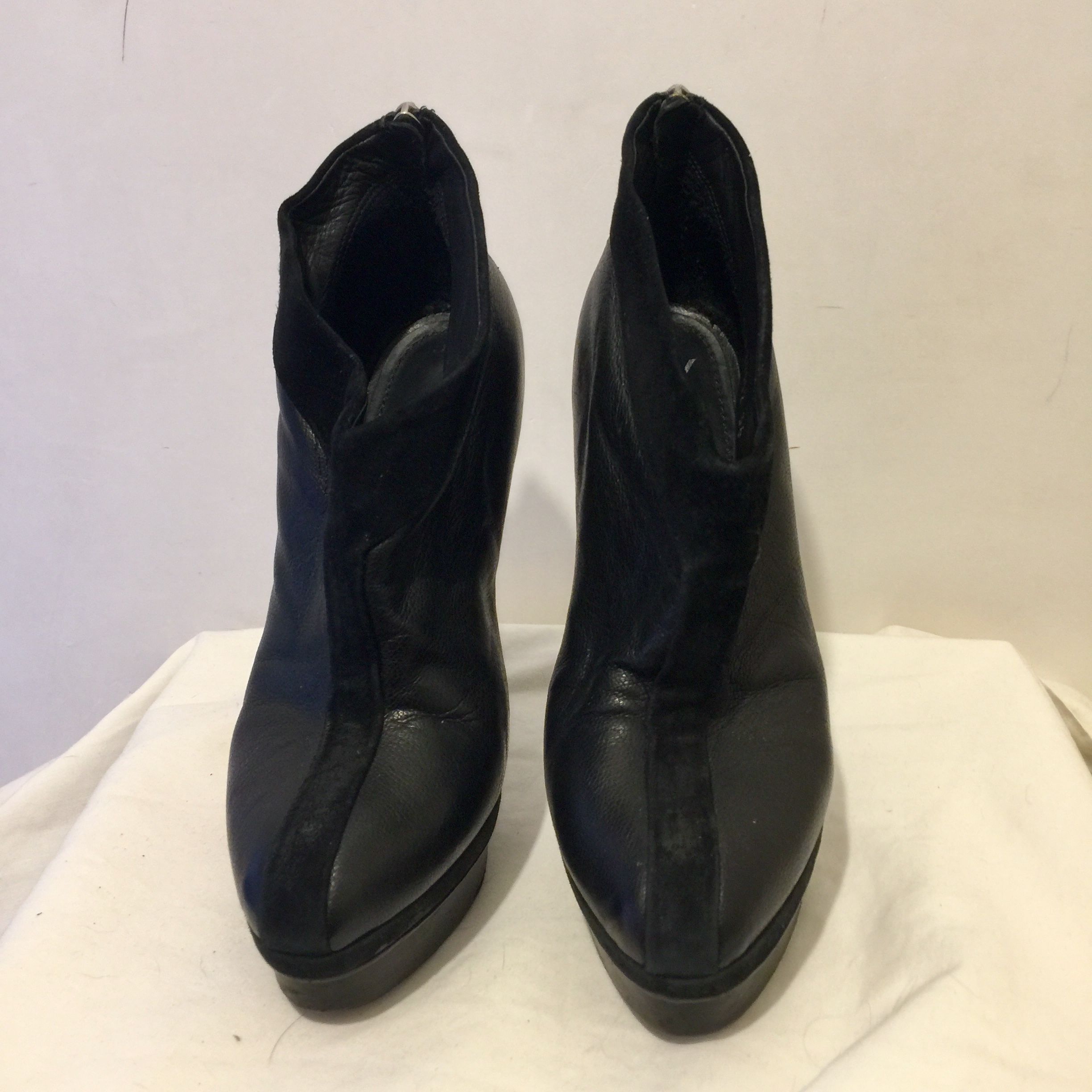 Preowned Saint Laurent Black leather  suede platform heeled booties Size 36