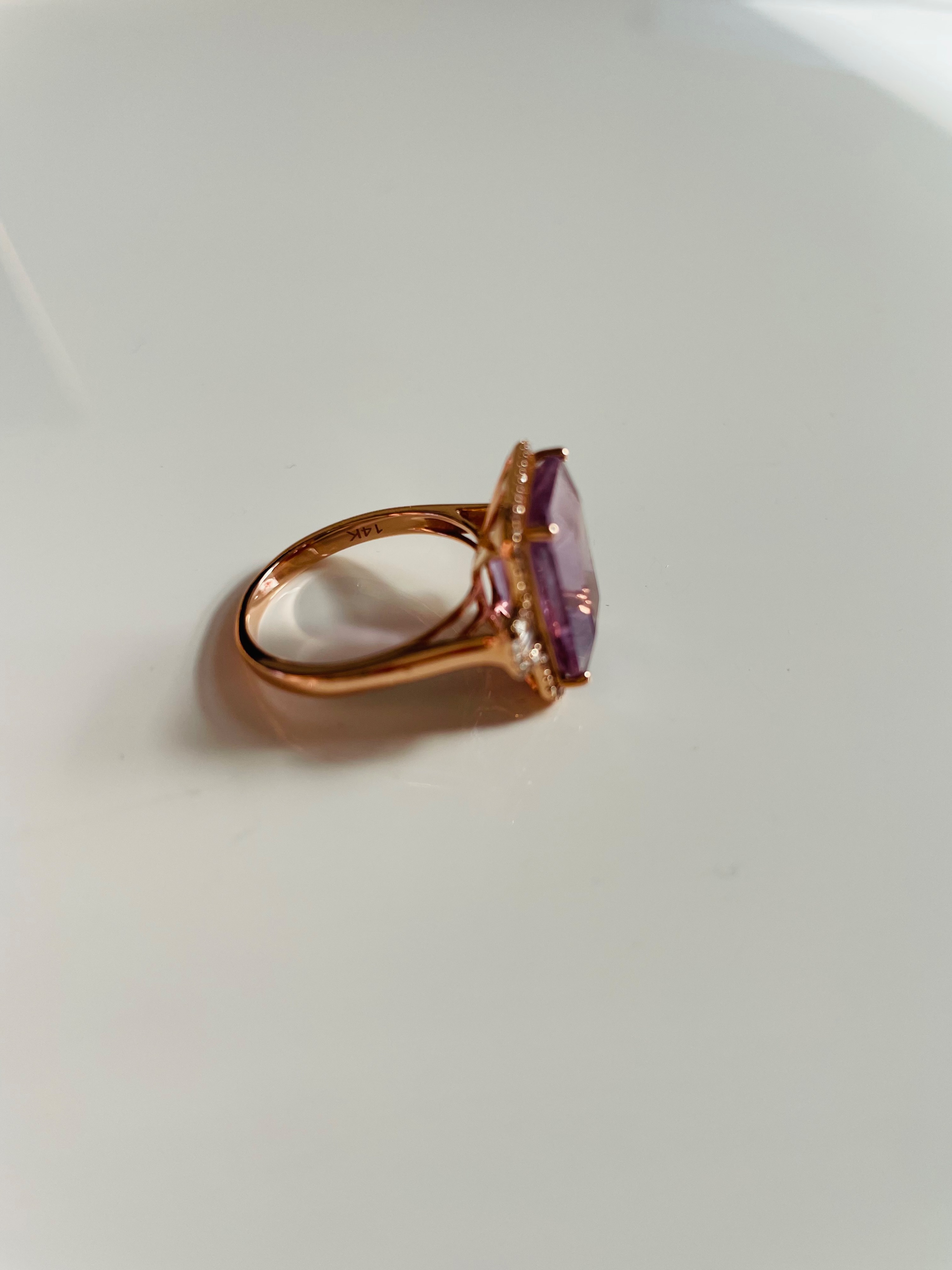 Diamond  Morganite 14kt Rose Gold Cocktail Ring - Size 75 Size M