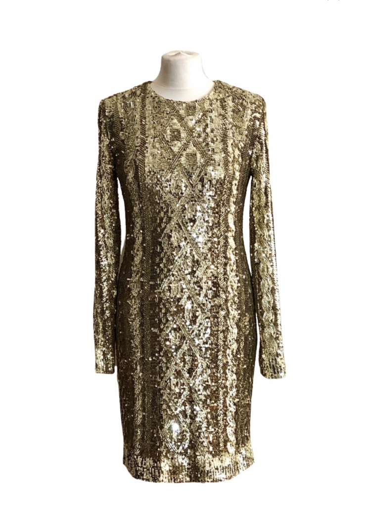 Max Mara Gold Sequin Evening Dress Size M polyamide