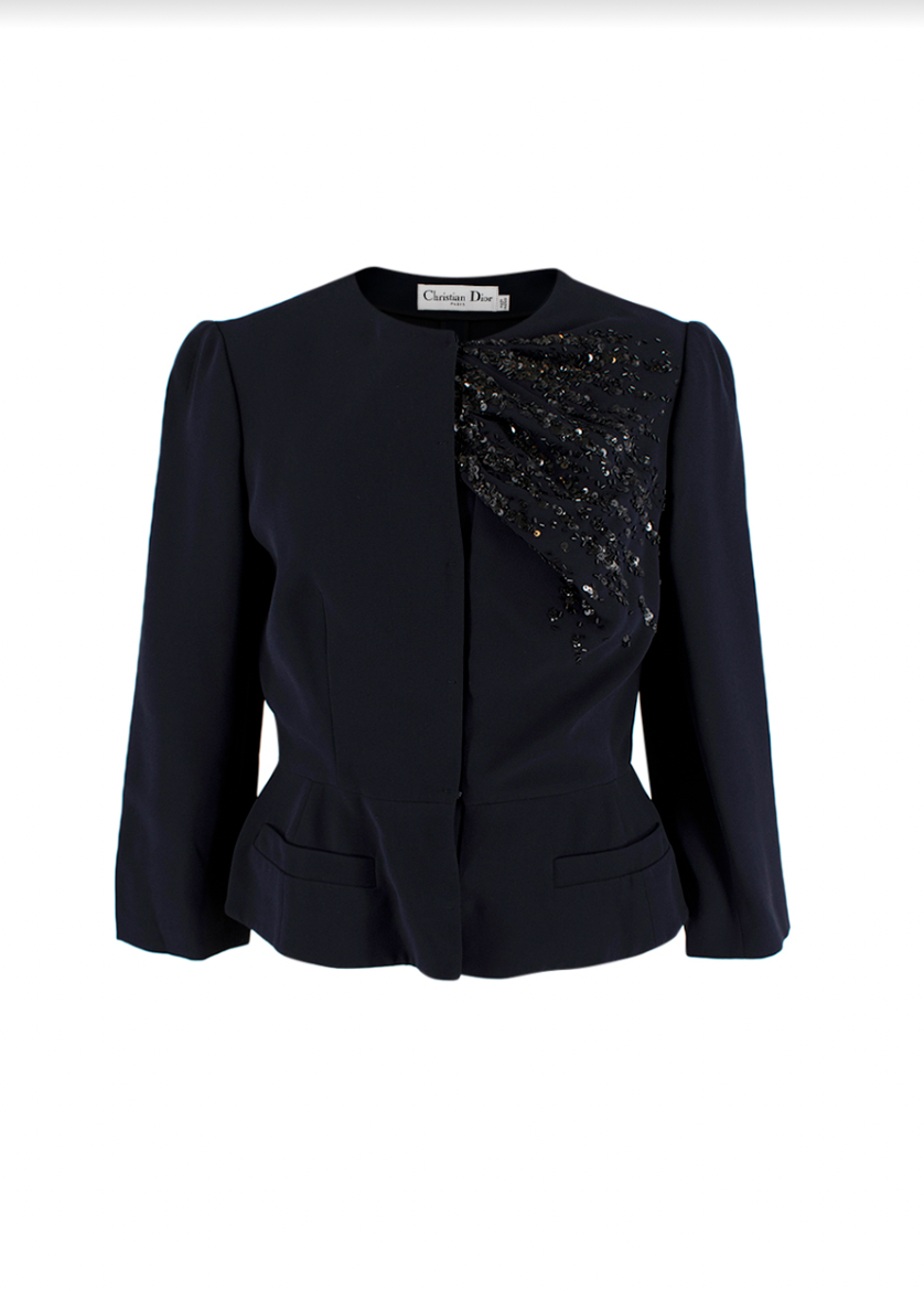 Preowned Dior Navy Embellished Silk Jacket Size S