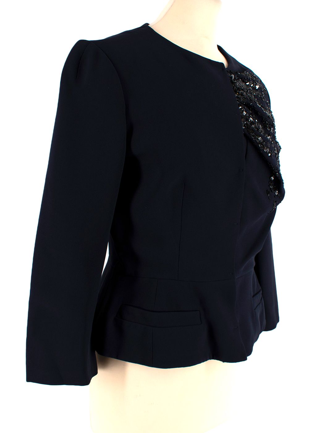 Preowned Dior Navy Embellished Silk Jacket Size S