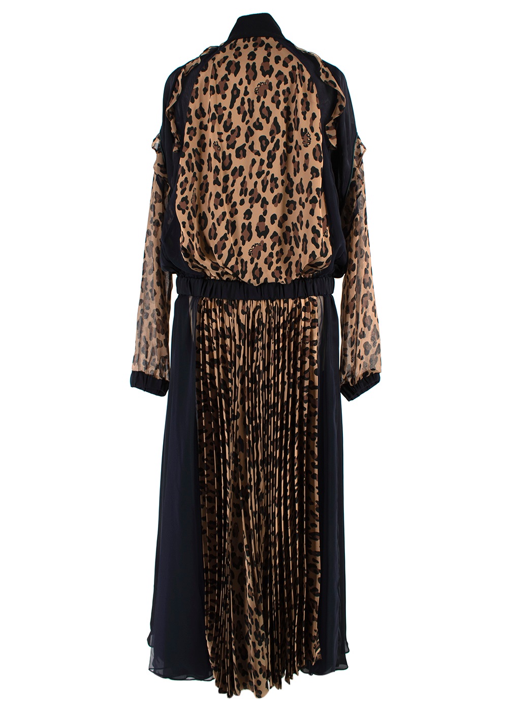 Preowned Sacai Leopard Satin  Chiffon Pleated Dress Size S printed shearling