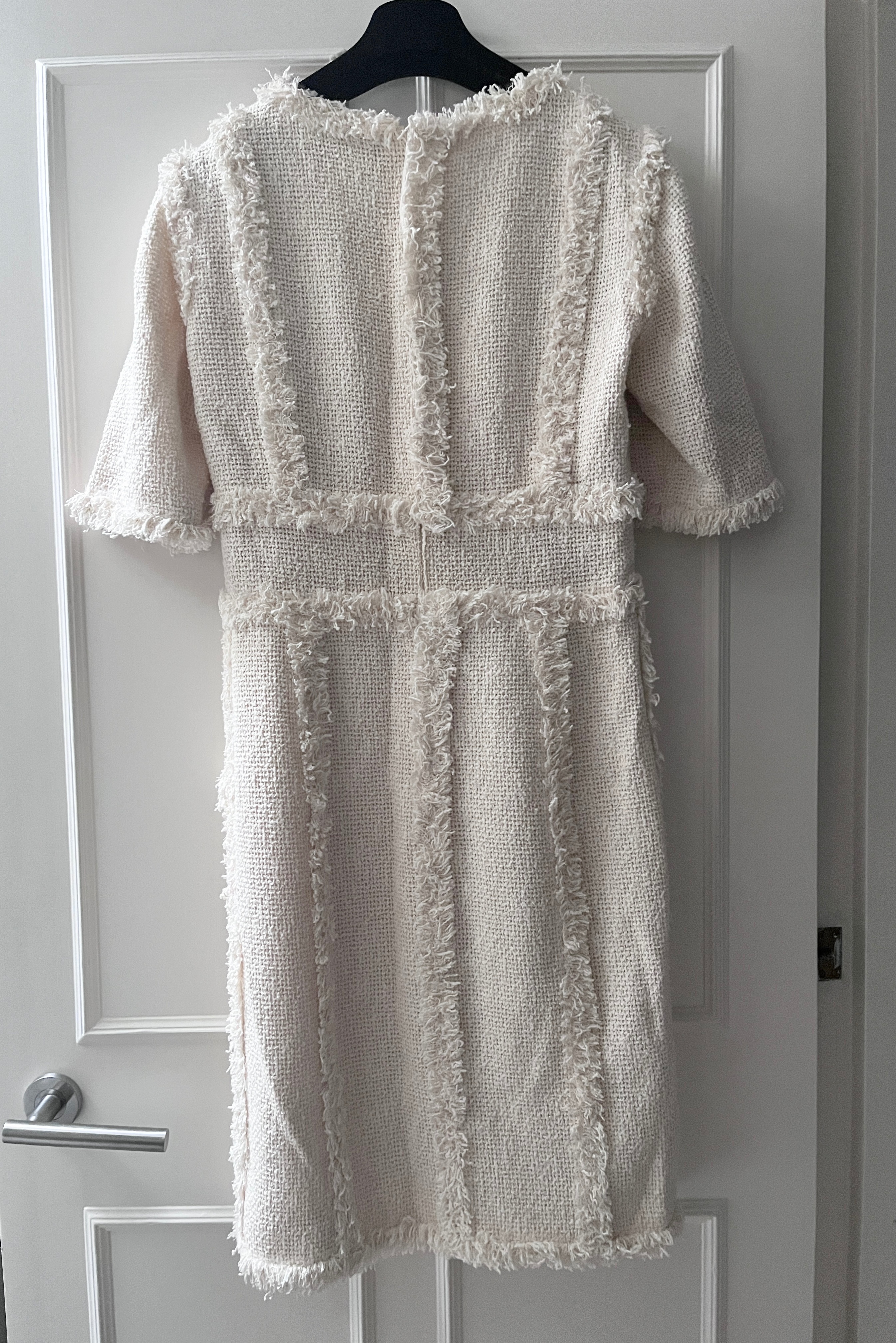 Preowned Chanel Ecru Tweed Midi Dress Size M Ecru ivory tweed see pic