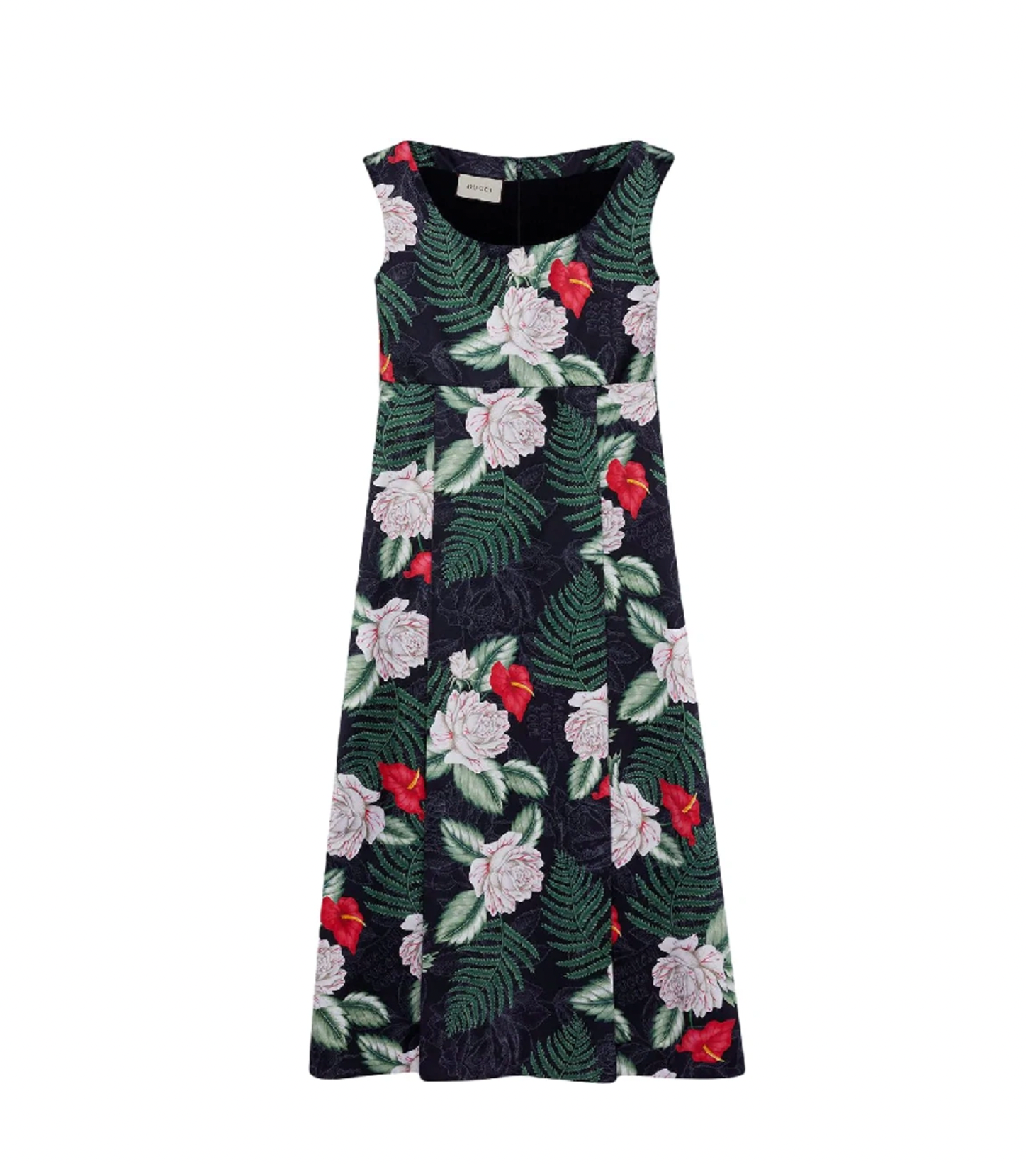 Gucci Hawaiin Printed Black Silk Sleeveless Dress Size XS