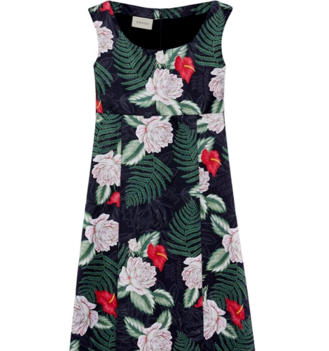 Gucci Hawaiin Printed Black Silk Sleeveless Dress Size XS