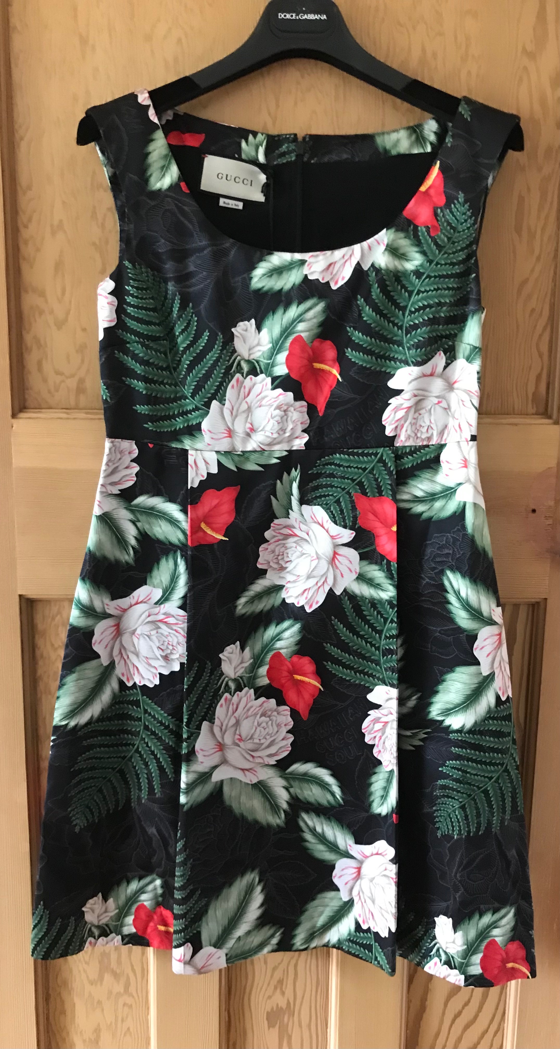 Gucci Hawaiin Printed Black Silk Sleeveless Dress Size XS