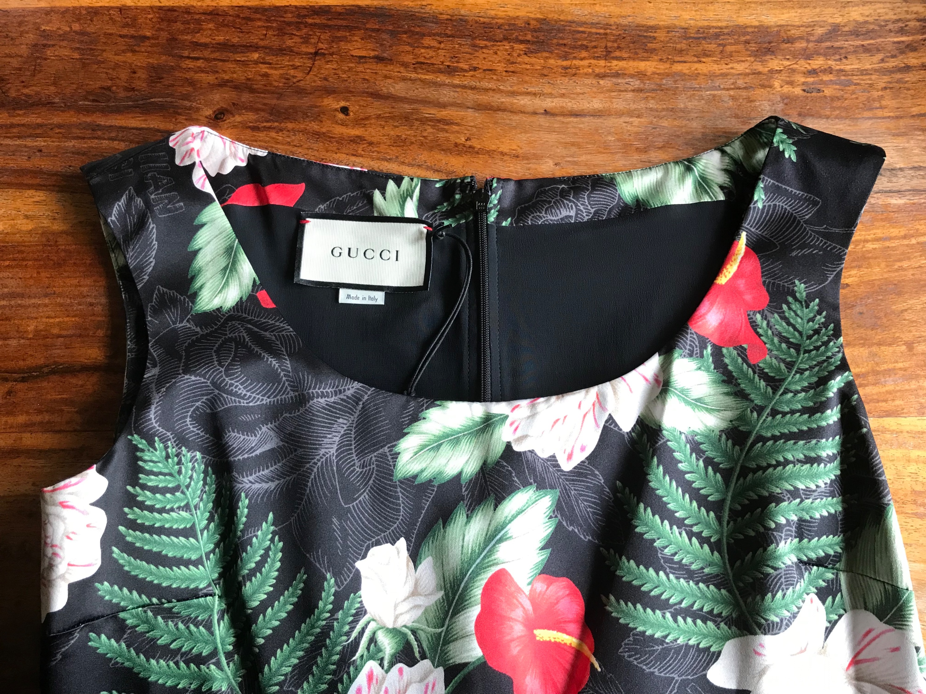 Gucci Hawaiin Printed Black Silk Sleeveless Dress Size XS