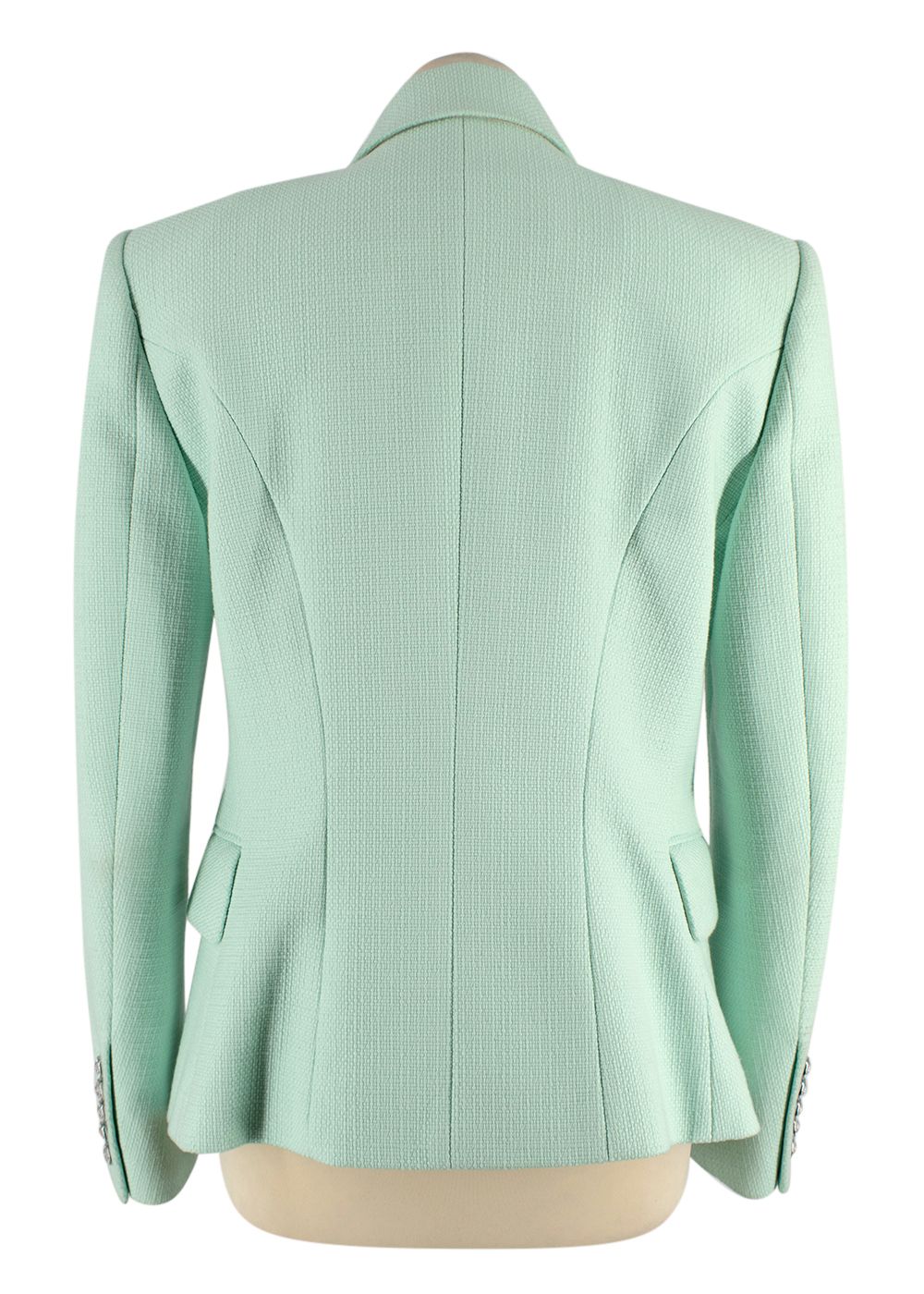 Preowned Balmain Mint Green Textured Cotton Blazer Size S