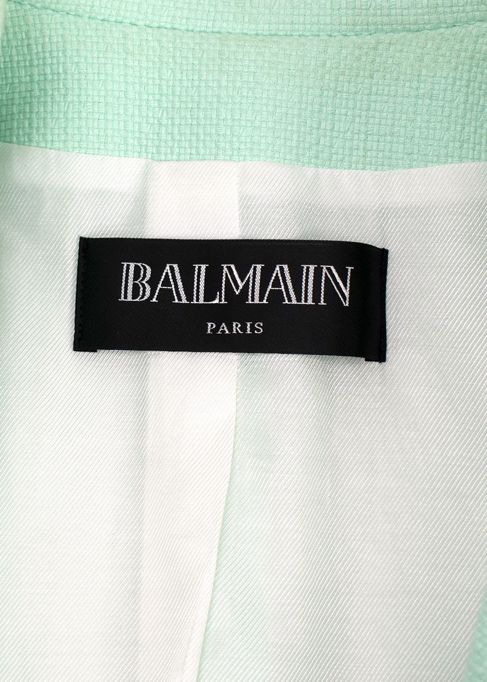 Preowned Balmain Mint Green Textured Cotton Blazer Size S