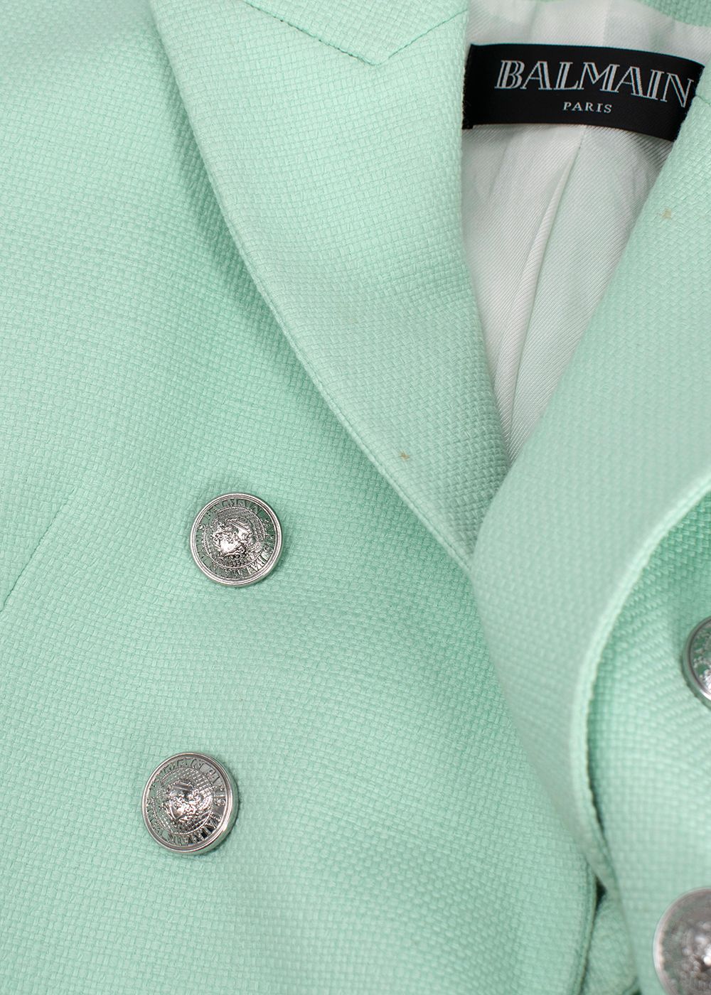 Preowned Balmain Mint Green Textured Cotton Blazer Size S