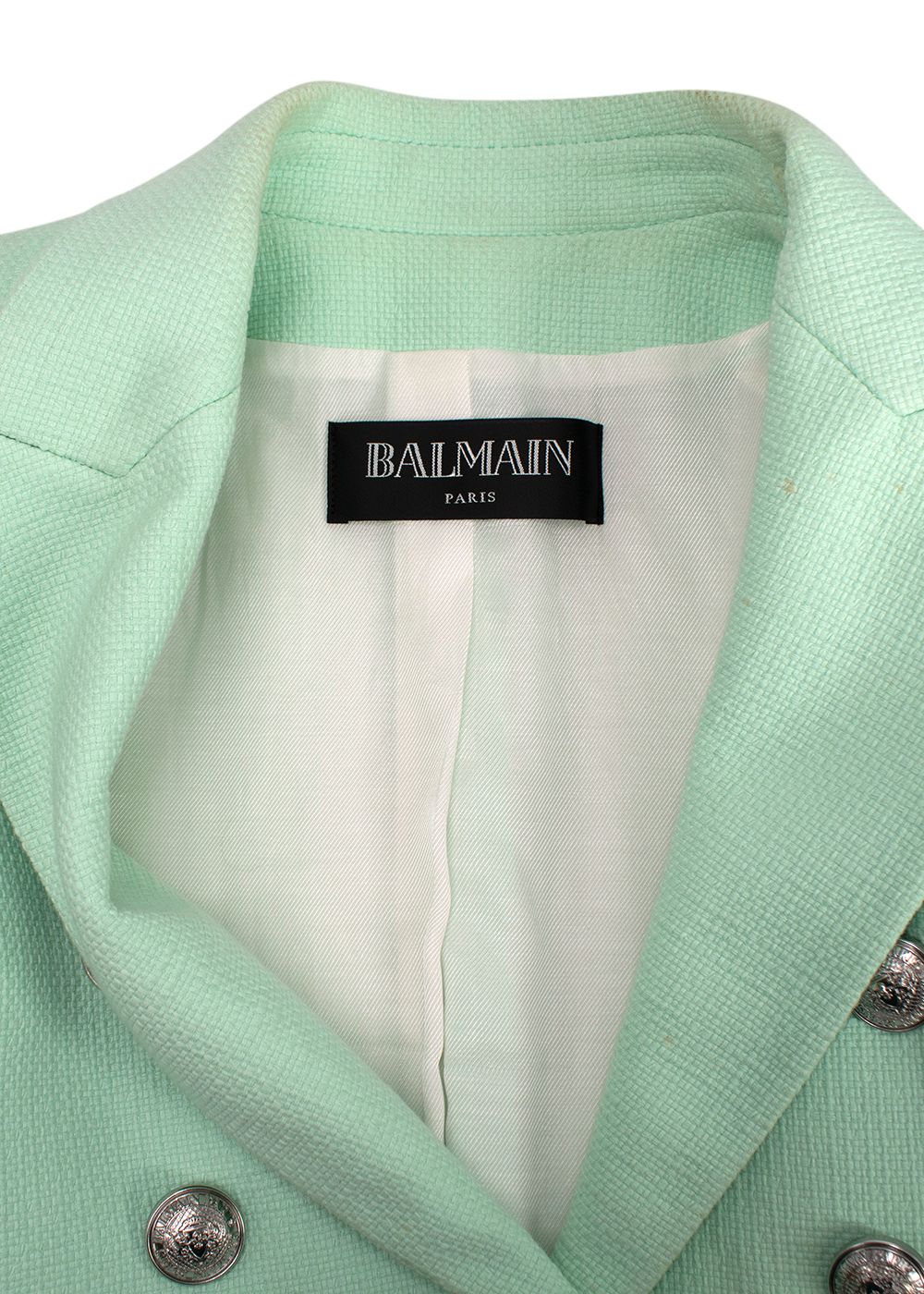 Preowned Balmain Mint Green Textured Cotton Blazer Size S