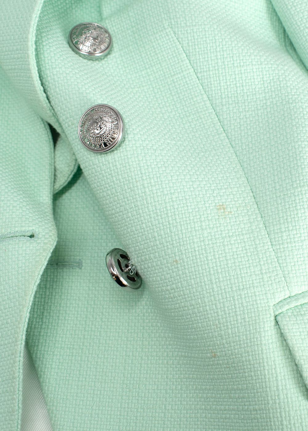 Preowned Balmain Mint Green Textured Cotton Blazer Size S