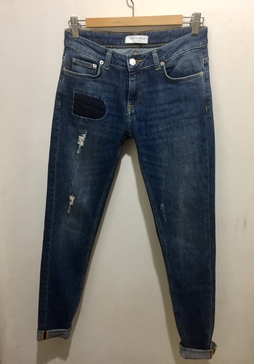 Trussardi Distressed Cuffed Slim Jeans Size 27/69 Blue denim