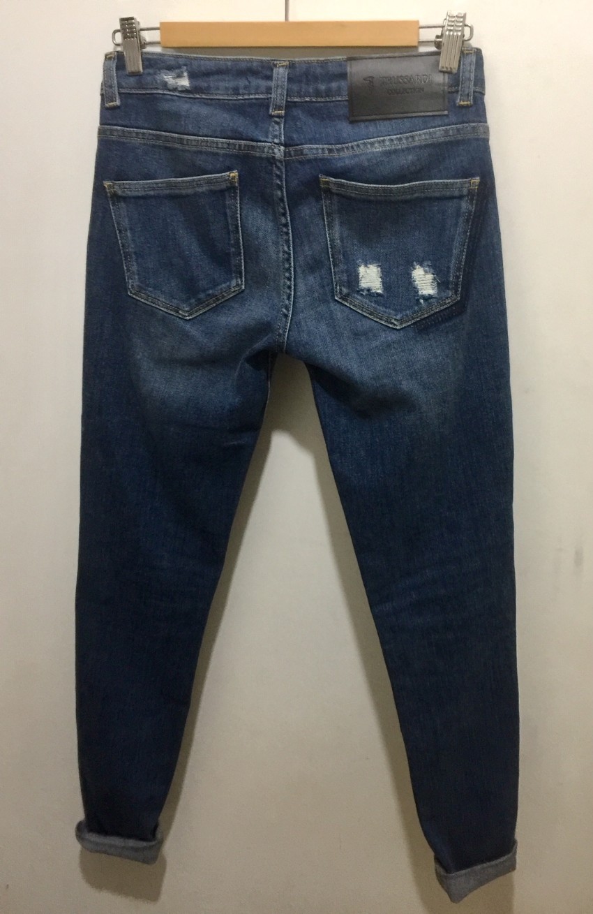 Trussardi Distressed Cuffed Slim Jeans Size 27/69 Blue denim