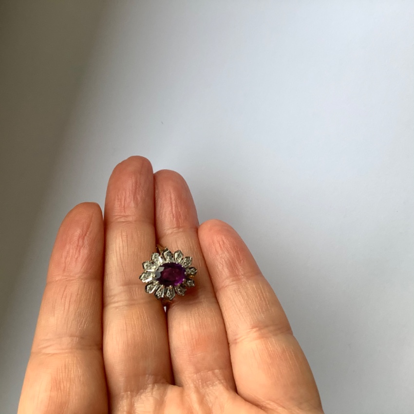 Preowned Bespoke Vintage Amethyst  Diamond Ring Yellow k gold/diamonds/amethyst