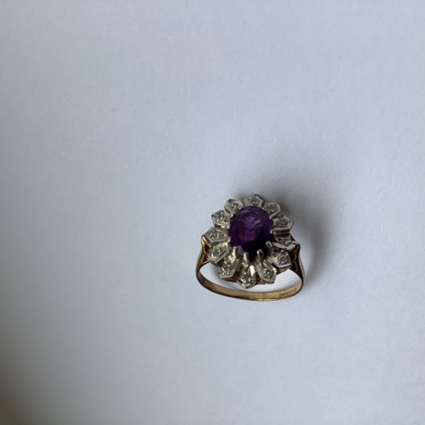 Preowned Bespoke Vintage Amethyst  Diamond Ring Yellow k gold/diamonds/amethyst